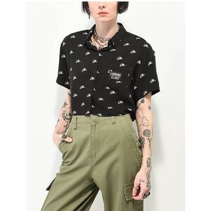 Lurking Class by Sketchy Tank Lurker Black Crop Short Sleeve Woven Shirt Size Sm